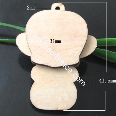 Original wood Pendant,31X41.5mm,hole:2mm,