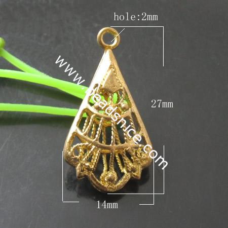 Hollow  pendant charm,brass,lead-safe,nickel-free,leaf,