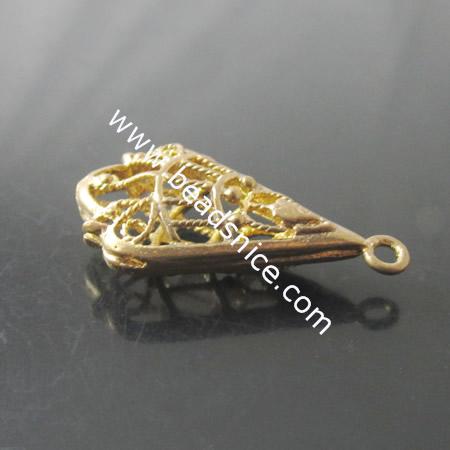 Hollow  pendant charm,brass,lead-safe,nickel-free,leaf,