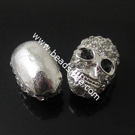 Rhinestone Skull Beads ,17X11mm,hole:1mm,Nickel-Free,Lead-Safe