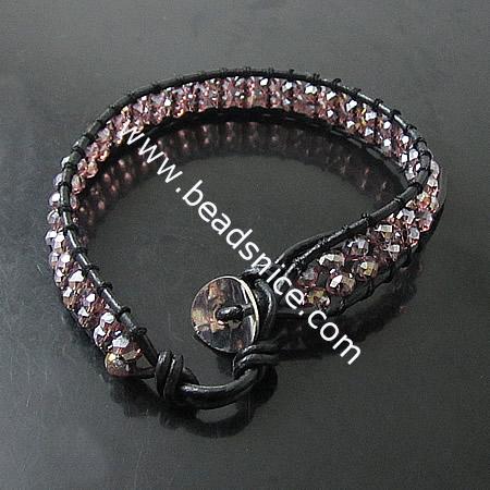 Crystal Powder Wrap Bracelets Rope Women Bracelets Stainless steel Wrap Bracelet on Natural Browm Leathe,width:6mm,6.5inch