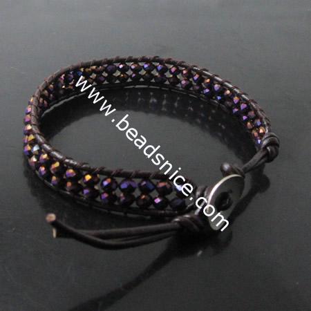 Crystal Wrap Bracelets Rope Women Bracelets Stainless steel Wrap Bracelet on Natural Browm Leathe,width:6mm,6.5inch