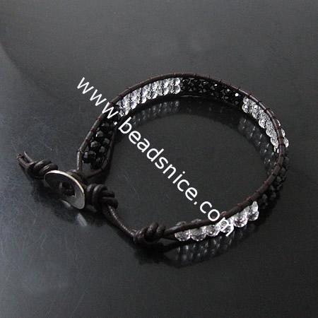 Crystal Mix Style Wrap Bracelets Rope Women Bracelets Stainless steel Wrap Bracelet on Natural Browm Leathe,width:6mm,6.5inch