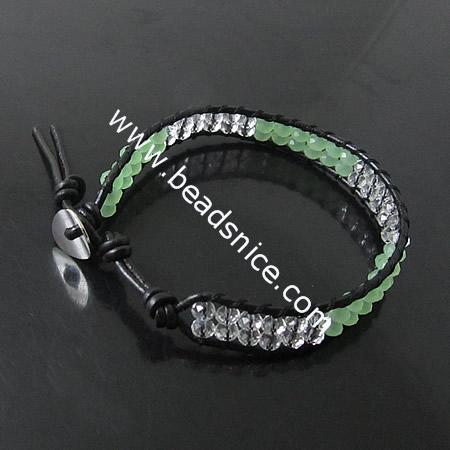 Crystal Mix Style Wrap Bracelets Rope Women Bracelets Stainless steel Wrap Bracelet on Natural Black Leathe,width:6mm,6.5inch