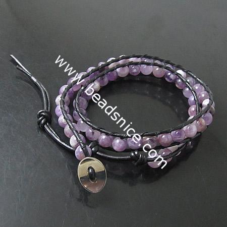 Fashioh Wrap Bracelets Beautiful Agate Bracelets Stainless steel Wrap Bracelet on Natural Black Leathe,width:10mm,13.5inch