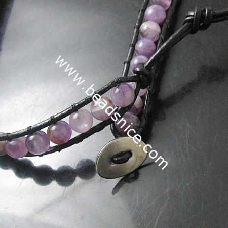 Fashioh Wrap Bracelets Beautiful Agate Bracelets Stainless steel Wrap Bracelet on Natural Black Leathe,width:10mm,13.5inch
