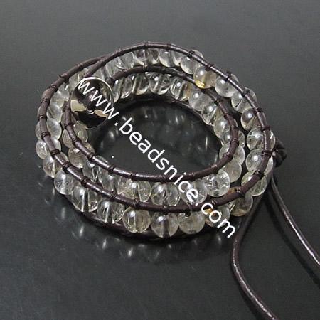 Wrap Bracelets Beautiful Agate Bracelets Stainless steel Wrap Bracelet on Natural Brown Leathe,width:10mm,13.5inch