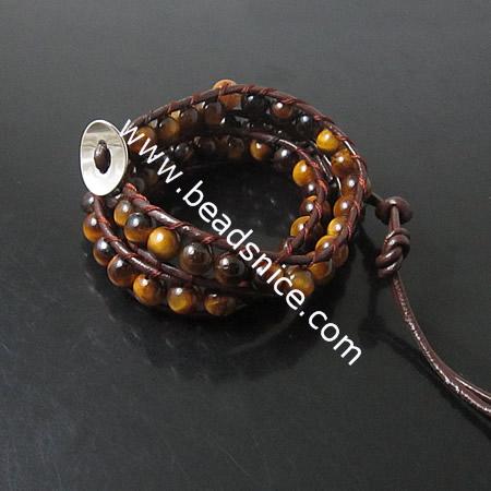 Wrap Bracelets eye stone  wrap bracelet for woman or man Stainless steel Wrap Bracelet on Natural Brown Leathe,width:10mm,13.5in