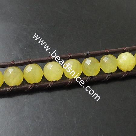  Wrap Bracelets Beautiful Yellow Agate Bracelets Stainless steel Wrap Bracelet on Natural Brown Leathe,width:10mm,13.5inch