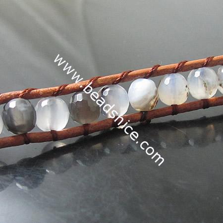  Wrap Bracelets Beautiful Agate Bracelets Stainless steel Wrap Bracelet on Natural Light Brown Leather,width:10mm,13.5nch