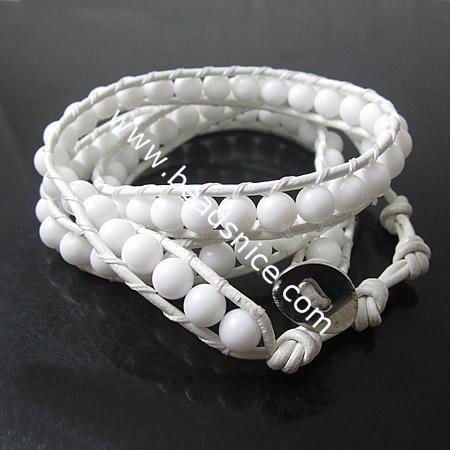 Wrap Bracelets Beautiful Agate Bracelets Stainless steel Wrap Bracelet on Natural White Leather,width:10mm,21inch
