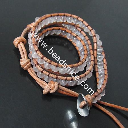 Wrap Bracelets Beautiful Agate Bracelets Stainless steel Wrap Bracelet on Natural Light Browm Leathe,beads:6mm width:10mm,13.5in