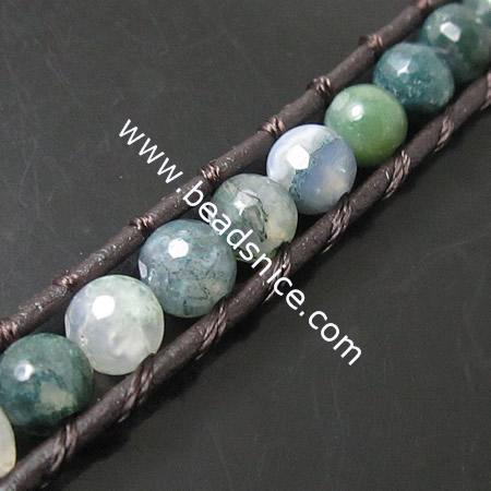 Wrap Bracelets Beautiful Agate Bracelets Stainless steel 5 Wrap Bracelet on Natural Browm Leather,beads:6mm,34inch