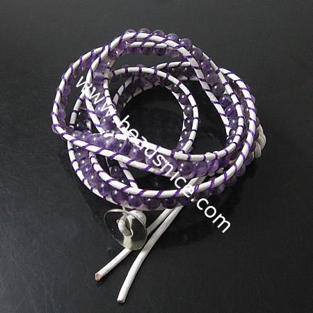 Wrap Bracelets Beautiful Agate Bracelets Stainless steel Wrap Bracelet on Natural  Leather,beads:4mm,21inch