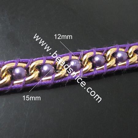 New Wrap Bracelets Fashion Style Pearl Stainless steel Wrap Bracelet on Natural Purple Leather,beads:6mm,21inch