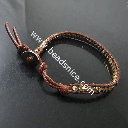 Wrap Bracelets Beautiful Copper beads Bracelets Stainless steel Wrap Bracelet on Natural Leather,width:6mm,6.5inch
