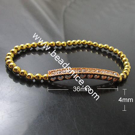 Brass bracelet with zinc alloy and rhinestone,36X4mm,6inch