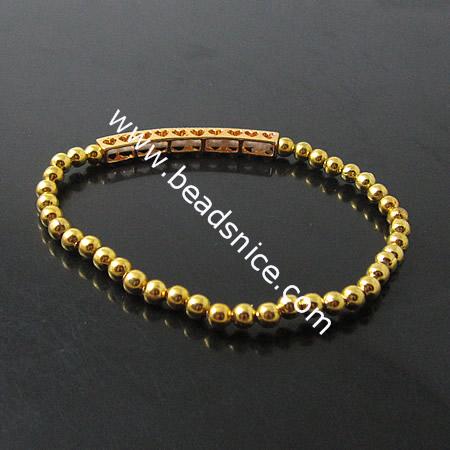 Brass bracelet with copper beads and rhinestone,36X4mm,6inch