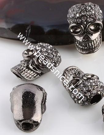  Rhinestone beads,Skull, Zinc Alloy ,9x14x19mm ,