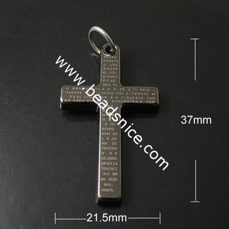 Stainless Steel Pendant Bail,Cross,37X21.5mm,hole:6mm