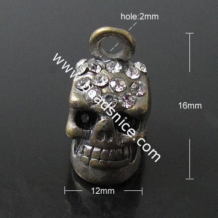 Rhinestone Pendant,skull,16X12mm,hole:2mm