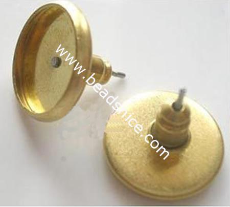 Earring Mountings,flat round,cabochon setting, without earnut & with steel pin, more plated colors for choice