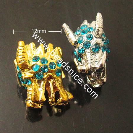 Dragon Rhinestone Beads,Zinc Alloy,Nice for Jewelry Making,20X12mm,hole:2mm