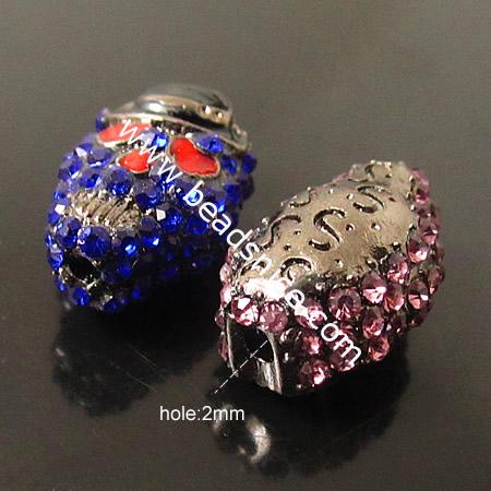 Lovely Heart eyes Skull Rhinestone Beads,12X18mm,hole:2mm