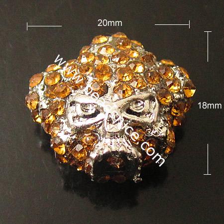 Skull Rhinestone Beads,Zinc Alloy,Nice for Jewelry Making,18X20mm,hole:2mm