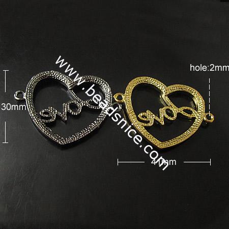 Rhinestone Connector,The heart of love,41X30mm,hole:2mm