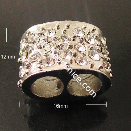 Zinc alloy beads with rhinestone,16X12mm,hole:6mm,Nickel-Free,Lead-Safe,