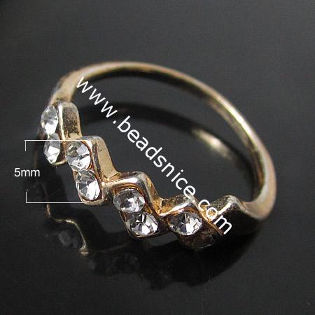 Zinc alloy Finger with rhinestone,5mm,inside diameter:18mm,Nickel-Free,Lead-Safe,