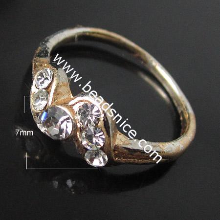 Zinc alloy Finger with rhinestone,7mm,inside diameter:18mm,Nickel-Free,Lead-Safe,