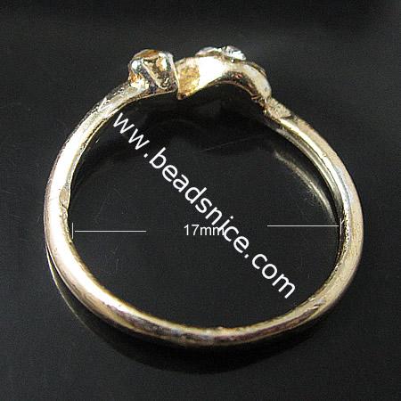 Zinc alloy Finger with rhinestone,10X5mm,inside diameter:17mm,Nickel-Free,Lead-Safe,