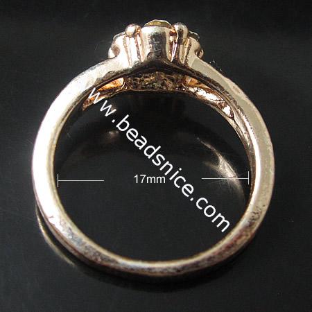 Zinc alloy Finger with rhinestone,9mm,inside diameter:17mm,Nickel-Free,Lead-Safe,