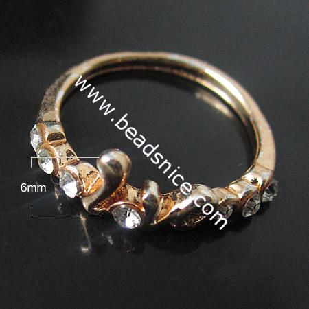 Zinc alloy Finger with rhinestone,6mm,inside diameter:16mm,Nickel-Free,Lead-Safe,